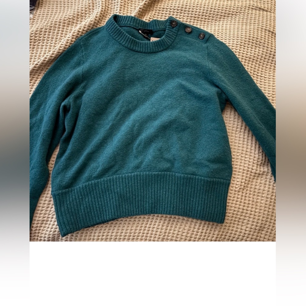 J. Crew Green Off-the-Shoulder Sweater Ribbed Knit